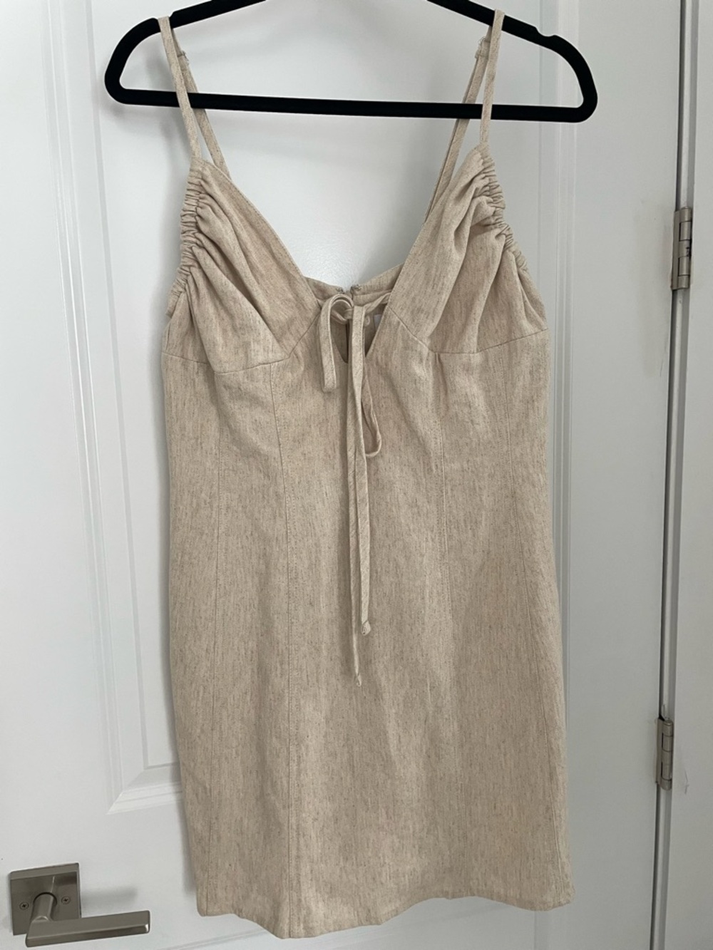 Anthropologie Self Contrast Linen Cotton Mini Dress in Natural Flax Size M. 3 - Picture 2 of 7